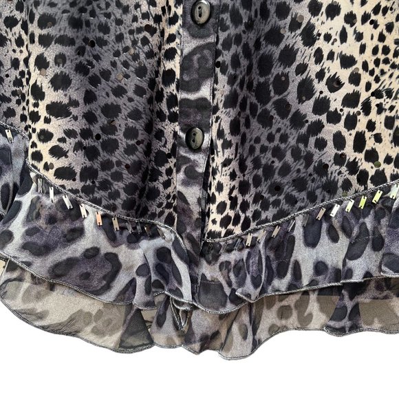 Amanda Collection Black and Cream Leopard Print Blouse Women's Size M - Picture 7 of 12
